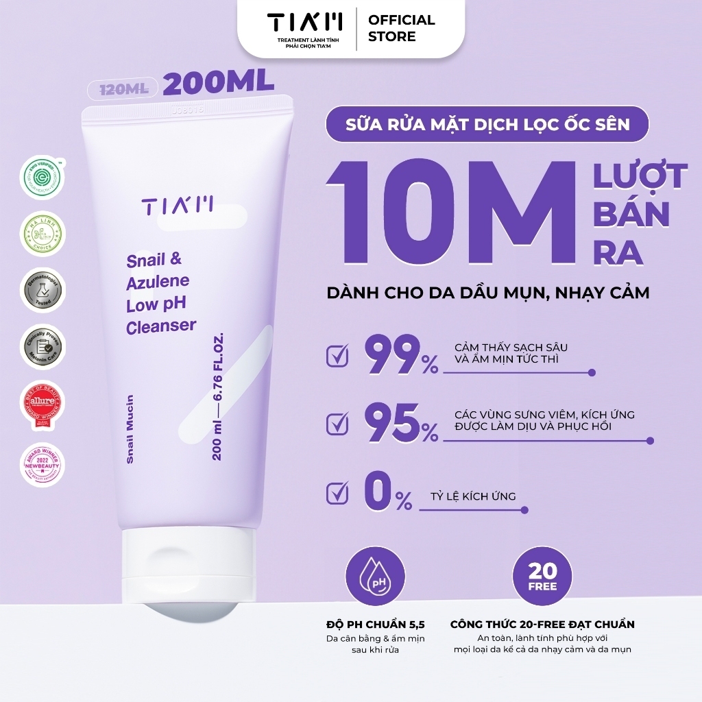Sua Rua Mat Diu Da Nhay Cam Tiam Snail Azulene 200Ml