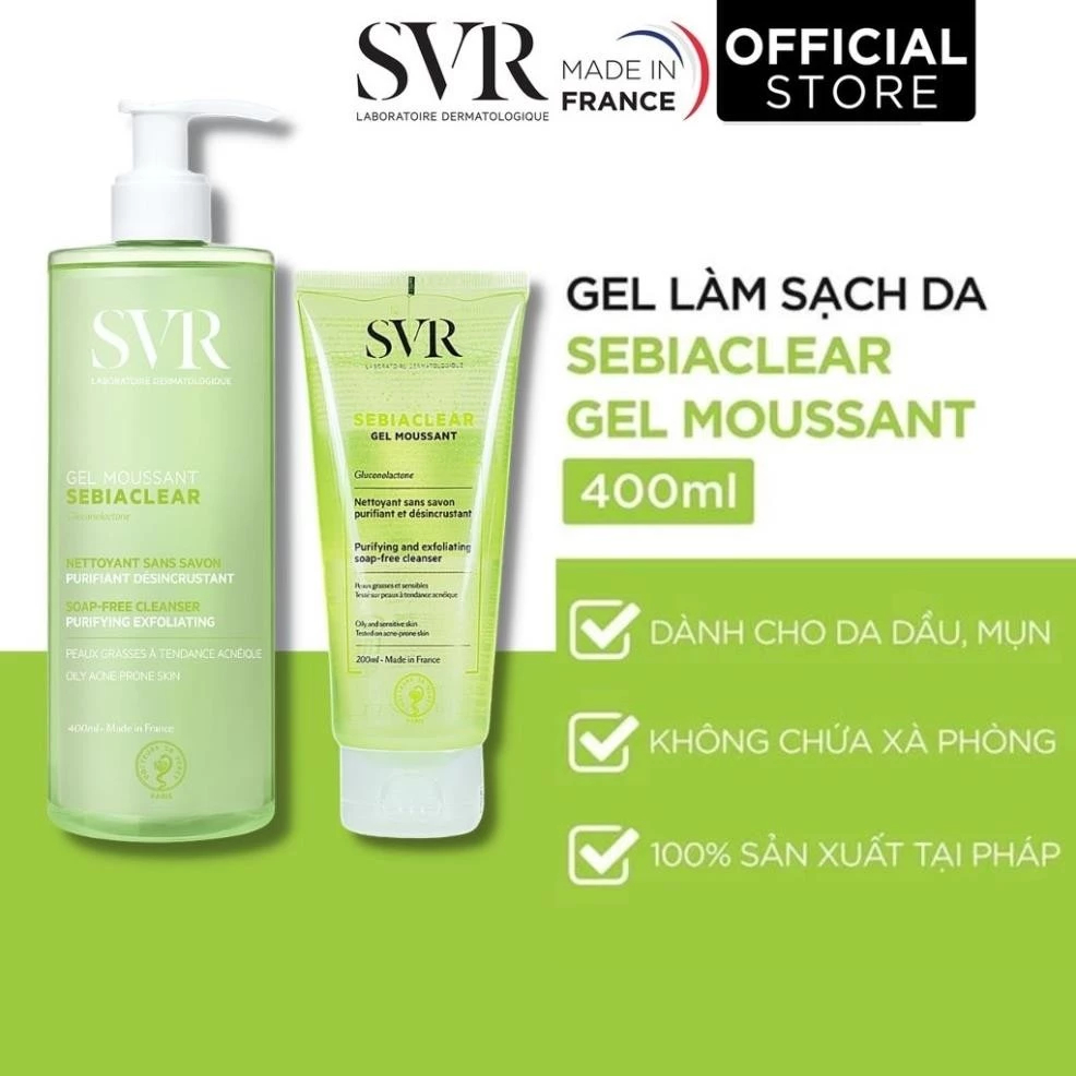 Gel Rửa Mặt Dành Cho Da Dầu Mụn Svr Sebiaclear Gel Moussant 200Ml400Ml