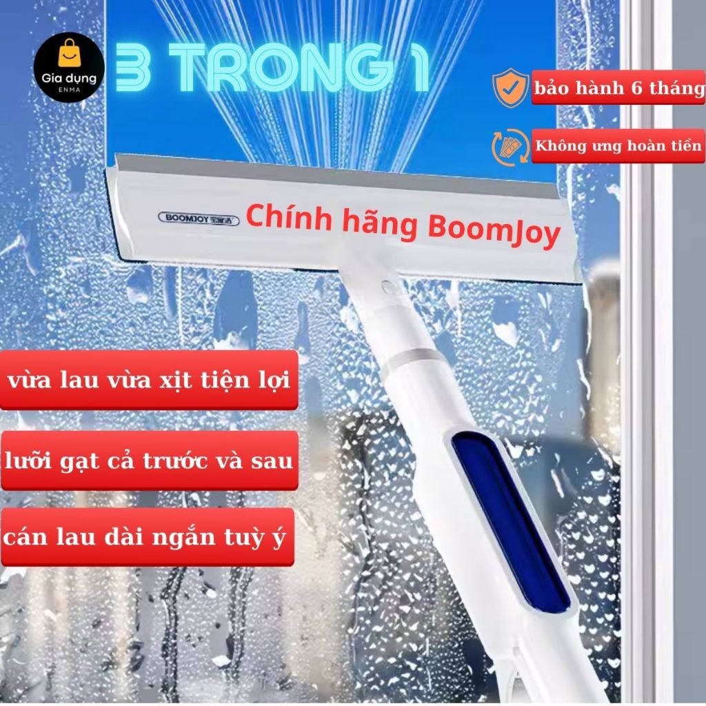 Cây Lau Kính Plus 2024 3 Trong 1 - Chính Hãng Boomjoy - Sịt Kính Phun Sương - Gạt Nước 2 Đầu - Cán D