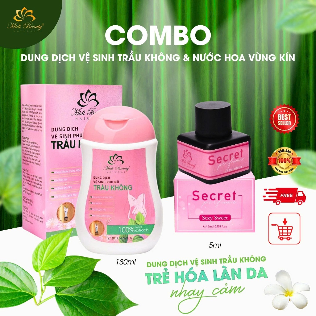 Dung Dịch Vệ Sinh Phụ Nữ Trầu Không 180Ml Và Nước Hoa Vùng Kín 5Ml:làm Sạch