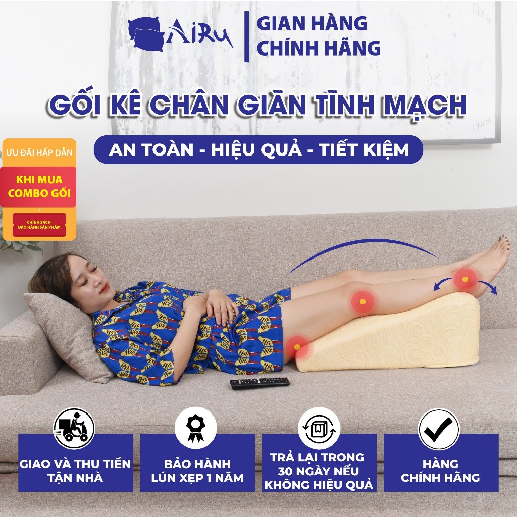Gối Kê Chân Hỗ Trợ Điều Trị Suy Giãn Tĩnh Mạch Chính Hãng Airu Giảm Tê Buốt