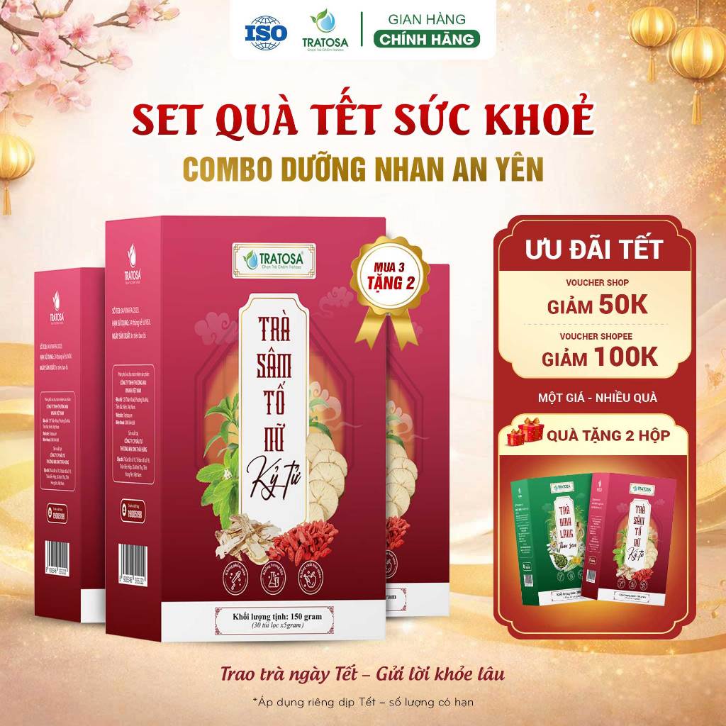[ Set Quà Tết 2026] Trà Sâm Tố Nữ &Amp; Đinh Lăng Tratosa – Combo Dưỡng Nhan An Yên