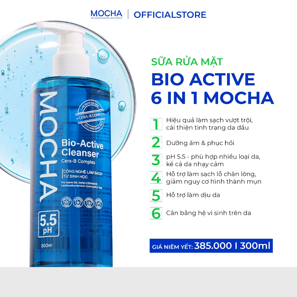 Sữa Rửa Mặt Mocha Bio Active Fullsize 300Ml