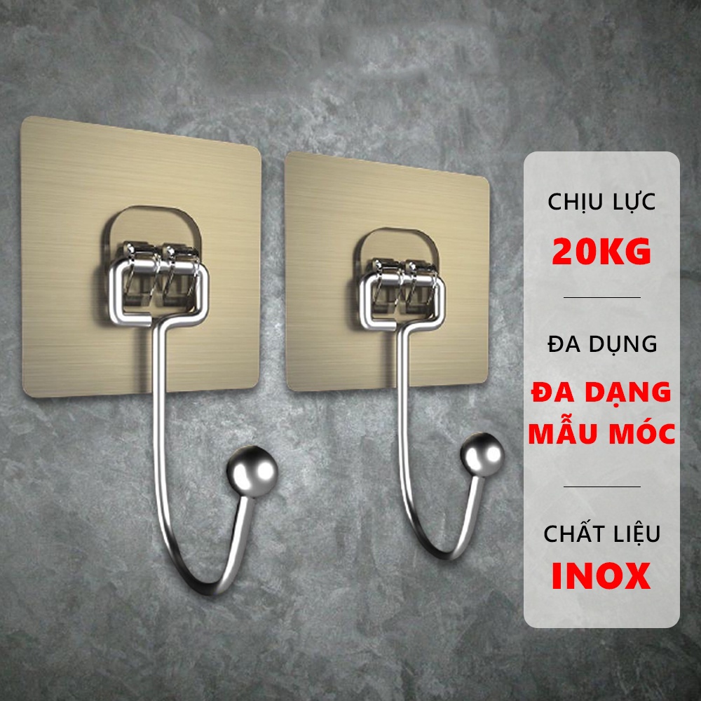 Set 5 Móc Inox Dán Tường Treo Đồ Vật Đa Năng Siêu Dính / Siêu Chịu Lực 20Kg