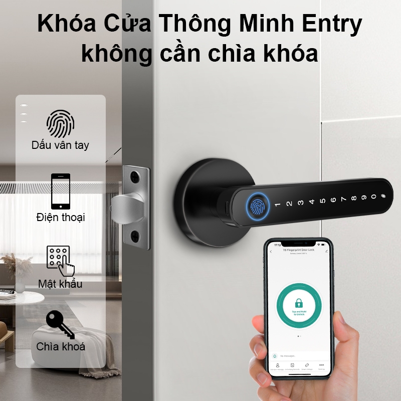 🏆Top 1🏆Khóa Cửa Thông Minh T8 Dễ Lắp Đặt Có Thể Thêm 50 Dấu Vân Tay Và 100 Mật Khẩu