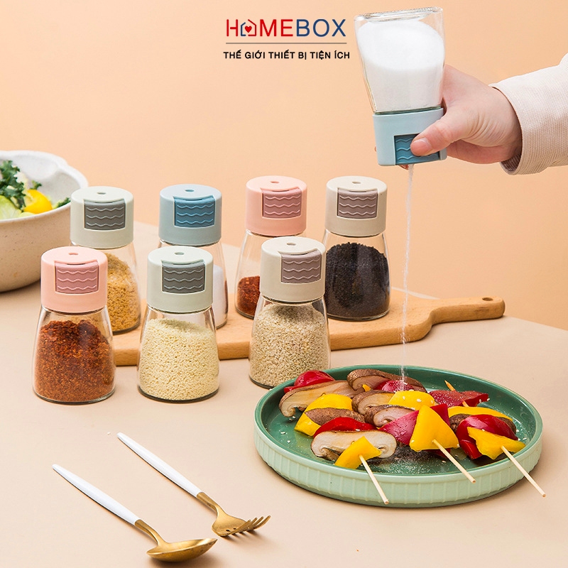 Combo 5 Lọ Đựng Gia Vị Thủy Tinh Có Nút Bấm Chống Ẩm Dễ Dùng Cho Bếp Gọn Gàng