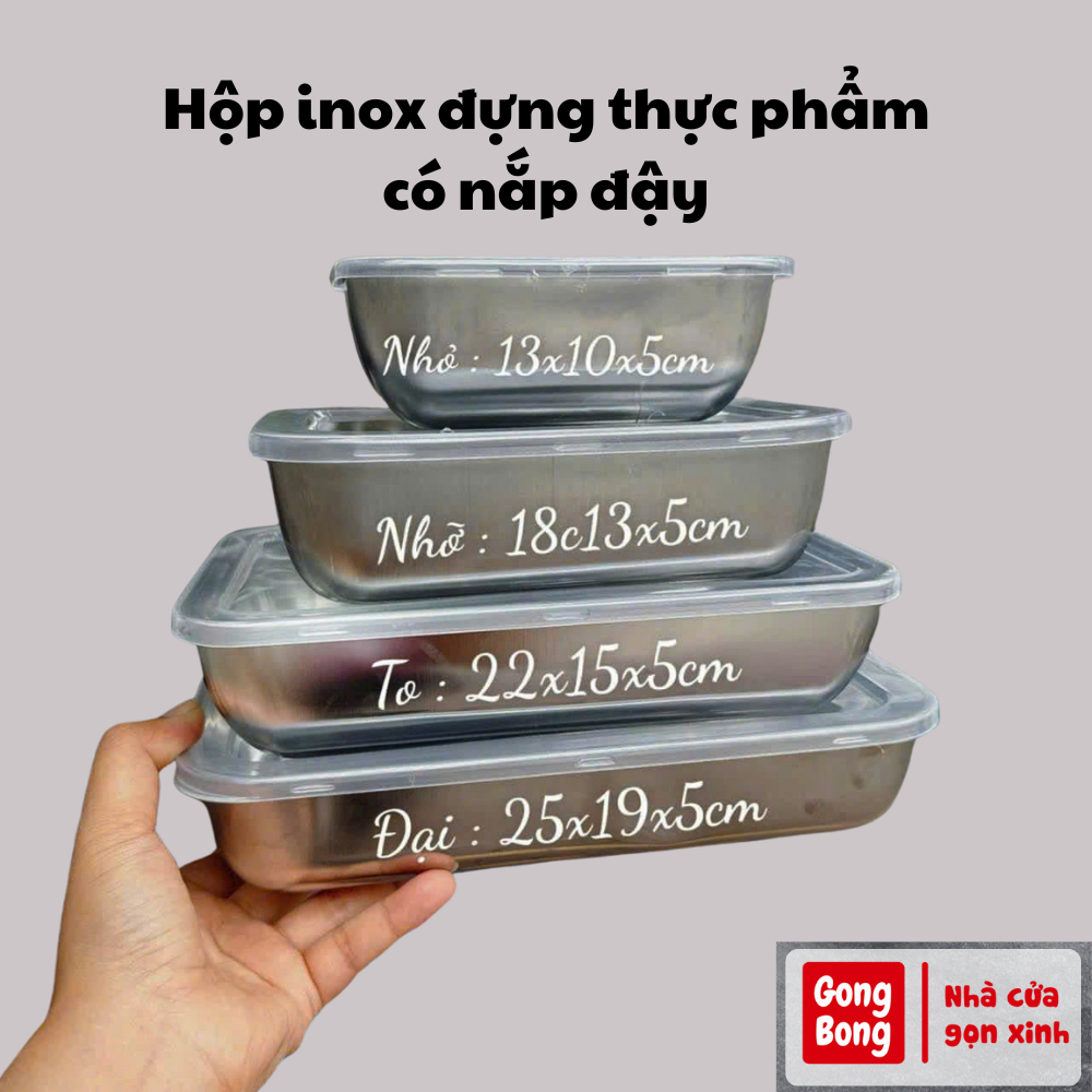 Hộp Inox Chống Rỉ 304 Kèm Nắp Nhựa Đựng Đồ Ăn Bảo Quản Pate Thực Phẩm Tủ Lạnh Đa Năng Sử Dụng Được C