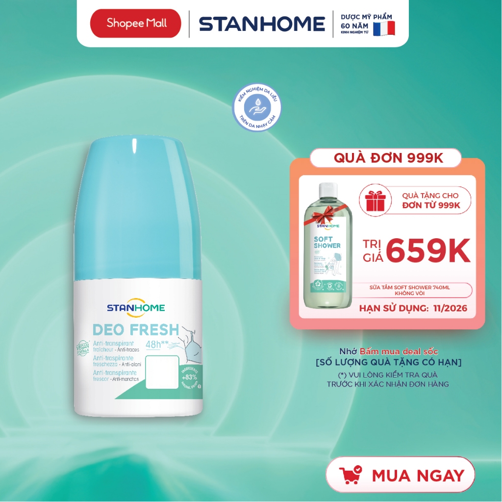 Lăn Khử Mùi Ngăn Tiết Mồ Hôi Cho Trẻ Em Và Cho Da Nhạy Cảm Không Cồn Deo Fresh/Deo Soft Stanhome 50M