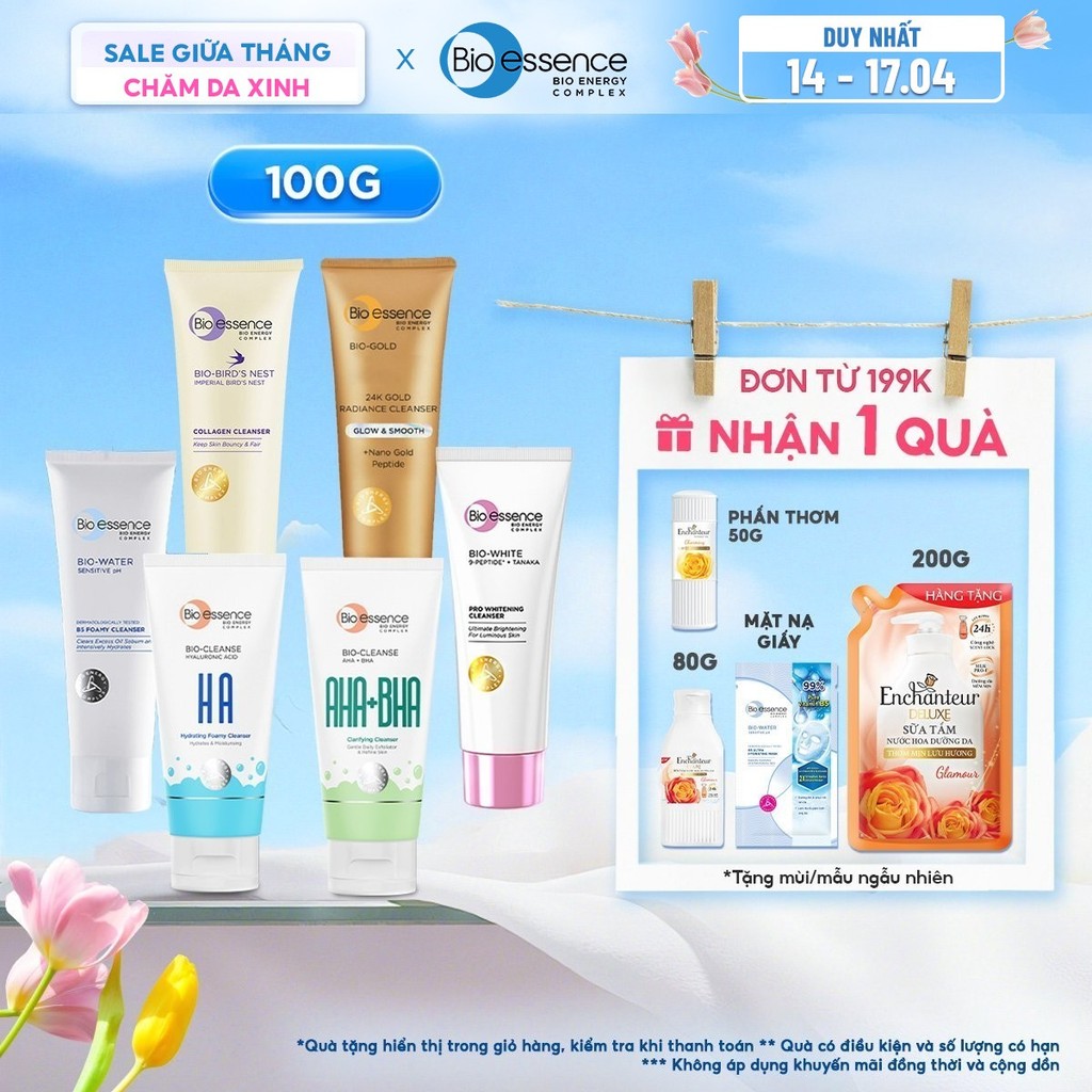 Sữa Rửa Mặt Chứa Aha &Amp; Bha Sạch Sâu Cho Da Dầu Mụn / Ha Cấp Ẩm Cho Da Khô Bioessence 100G