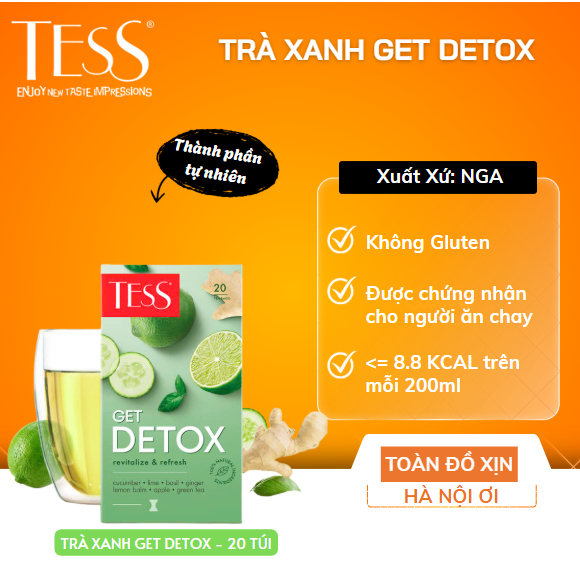 Trà Xanh Thải Độc Tess Get Detox (20 Túi Lọc X 5G) – Trà Xanh Thanh Lọc Cơ Thể