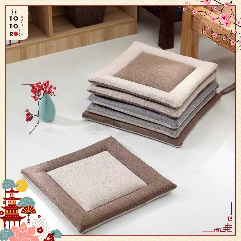 Đệm Bệt Tatami (45X45) Vải Cotton Gai Dầu Có Dây Buộc