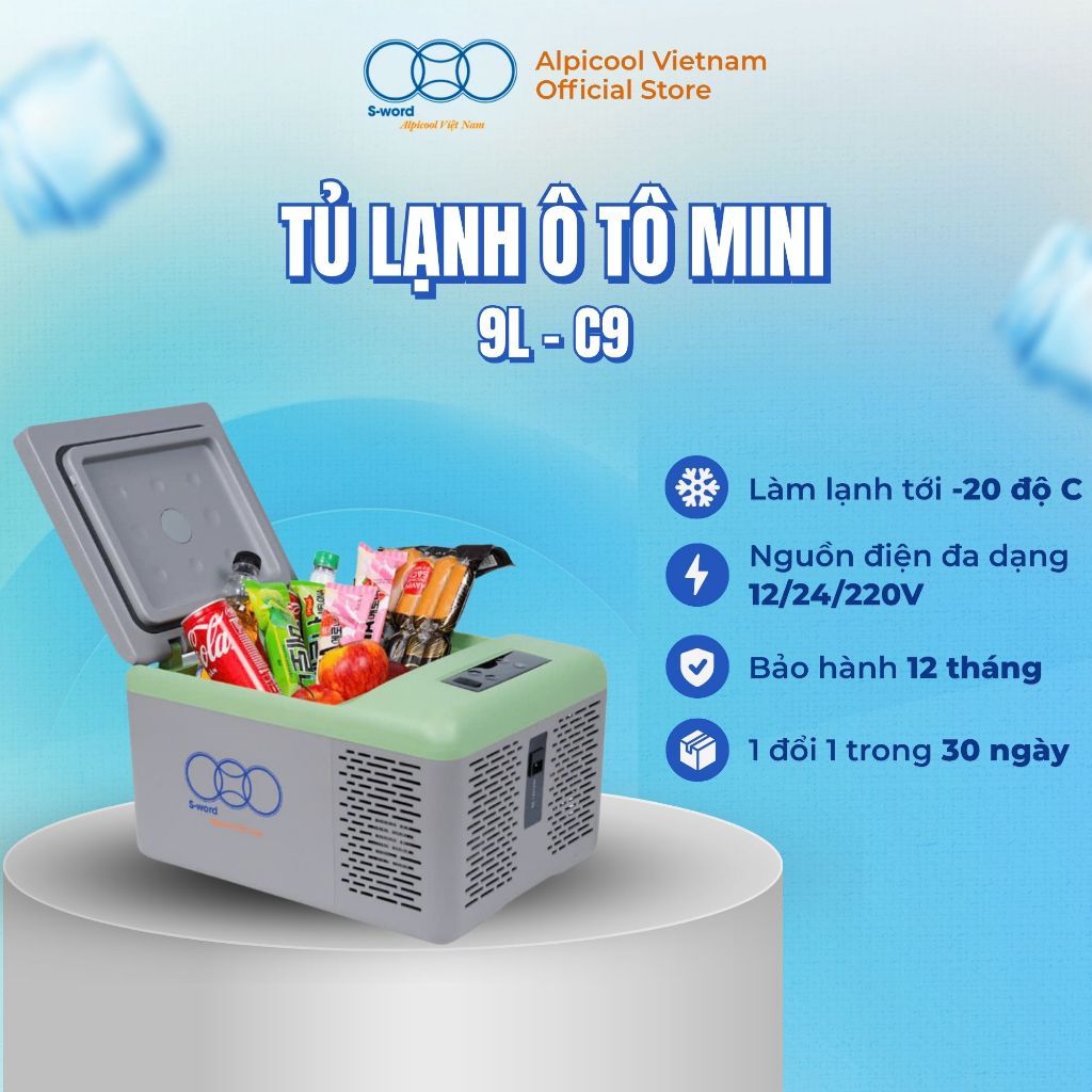 Tủ Lạnh Mini Ô Tô Alpicool C9 Chính Hãng Đựng Đồ Ăn Thực Phẩm Có Ngăn Đông Lạnh